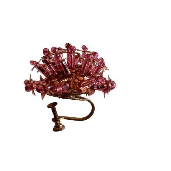 Vintage Screw Back Earrings Sequin and Bead Pink and Gold Cork 1" - Picture 6 of 10
